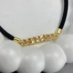 عکس دستبند اسپرت طلا و چرم پیچ و تاب
