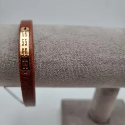 دستبند طلا چرم امگا قهوه ای