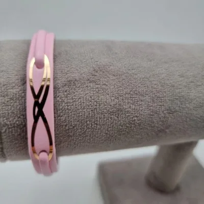 دستبند امگا طلا چرم صورتی زنانه