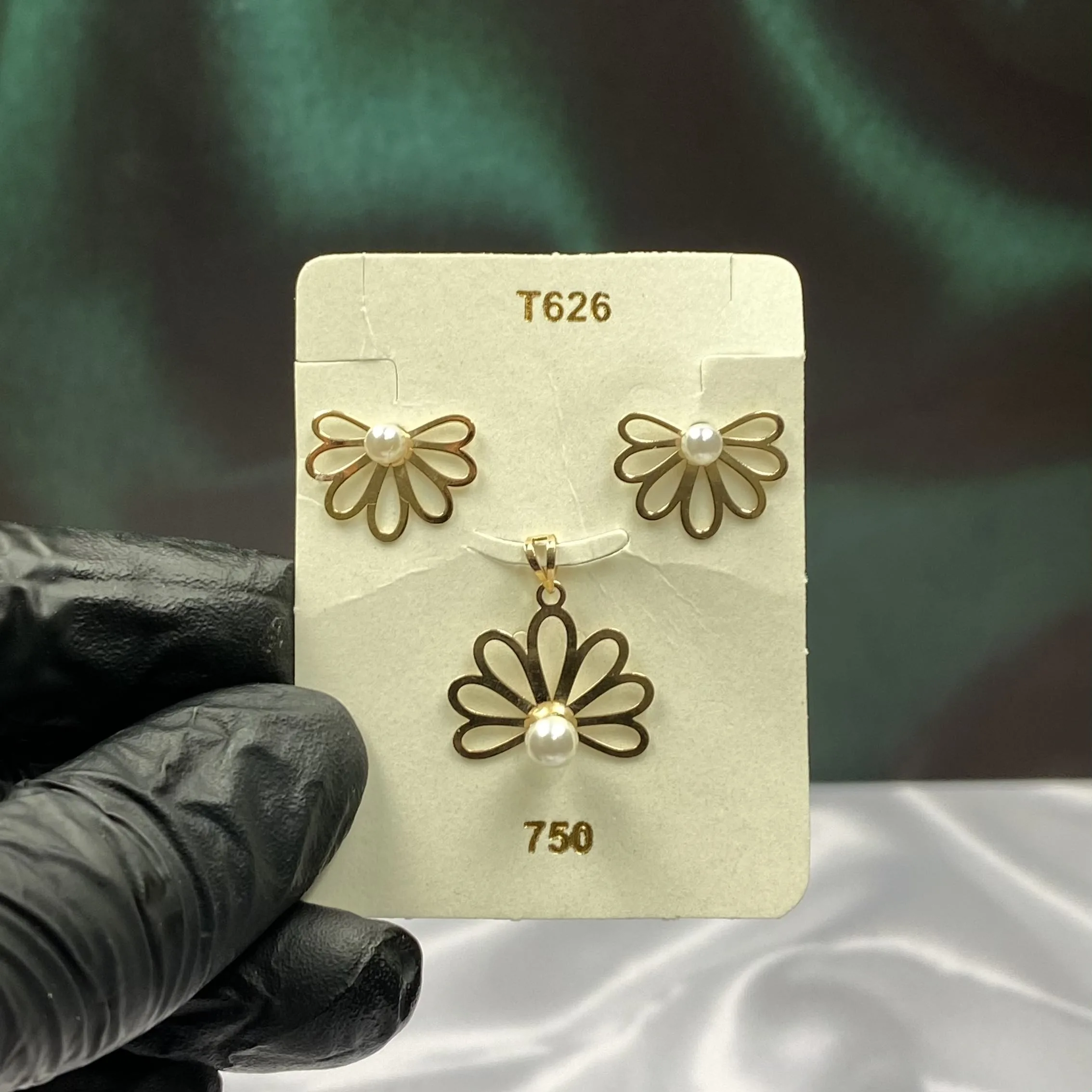 نیم ست طلا لیزر مروارید زنانه و دخترانه کد 1531