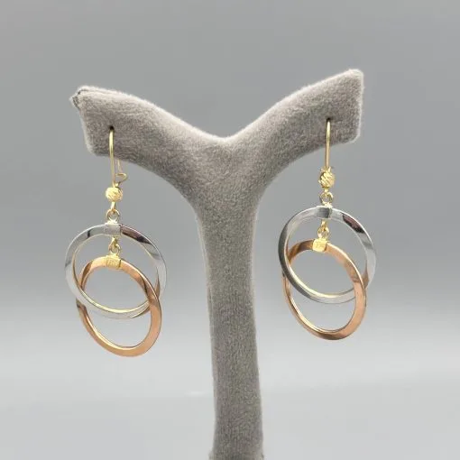 عکس گوشواره طلا متصل طرح دایره زنانه و دخترانه 18 عیار