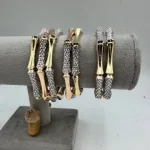 قیمت النگو رزگلد و طلا سفید طرح فیوژن استخوانی صدفی زنانه و دخترانه 18 عیار