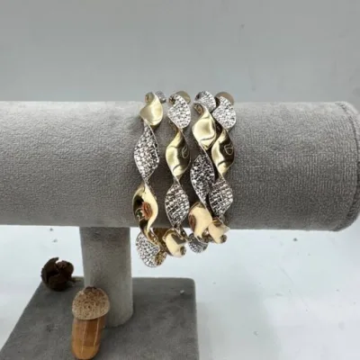 قیمت النگو طلا طرح فیوژن صدفی دو رنگ زنانه و دخترانه 18 عیار