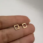 قیمت گوشواره میخی لیزری طلا مربع توخالی زنانه و دخترانه نمادار