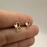 عکس گوشواره میخی لیزری طلا پروانه و قلب زنانه و دخترانه سبک