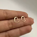 خرید گوشواره میخی لیزری طلا قلب کیوت زنانه و دخترانه 18 عیار