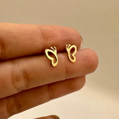 قیمت گوشواره میخی لیزری طلا شاپرک زنانه و دخترانه نمادار و سبک