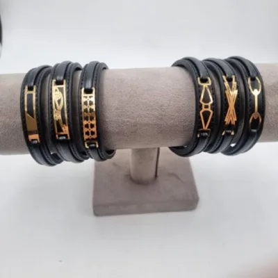 قیمت دستبند طلا چرم مشکی مردانه 18 عیار