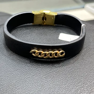 خرید دستبند طلا چرم طرح کارتیر مردانه 18 عیار