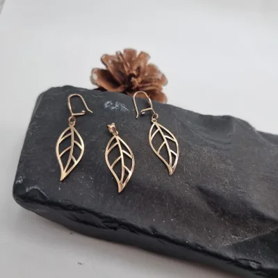 خرید نیم ست طلا لیزری برگ تیکه زنانه و دخترانه ظریف