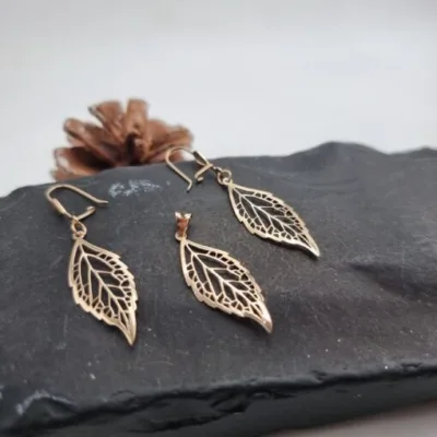 قیمت نیم ست طلا لیزری برگ خالی زنانه و دخترانه ظریف و شیک