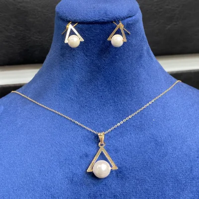 خرید نیم ست طلا مروارید زنانه و دخترانه 18 عیار و شیک