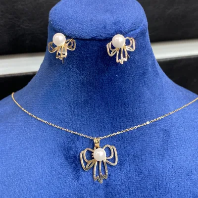 خرید نیم ست طلا مروارید زنانه و دخترانه 18 عیار