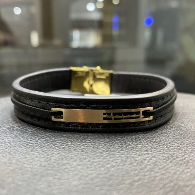 خرید دستبند طلا چرم طرح ضربان مردانه 18 عیار