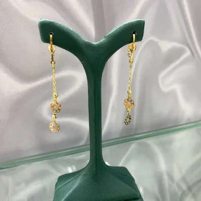 عکس گوشواره طلا آویز گوی و گل زنانه و دخترانه ظریف