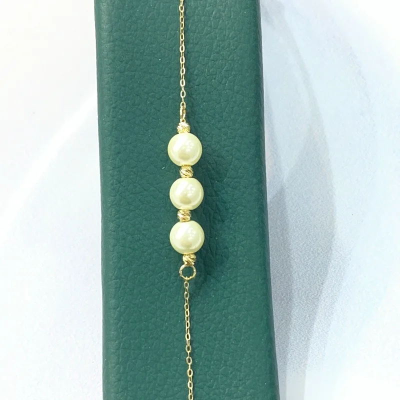  دستبند طلا مونیک مروارید و گوی زنانه و دخترانه کد 2086