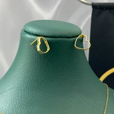 خرید نیم ست طلا قلب توخالی زنانه و دخترانه 18 عیار