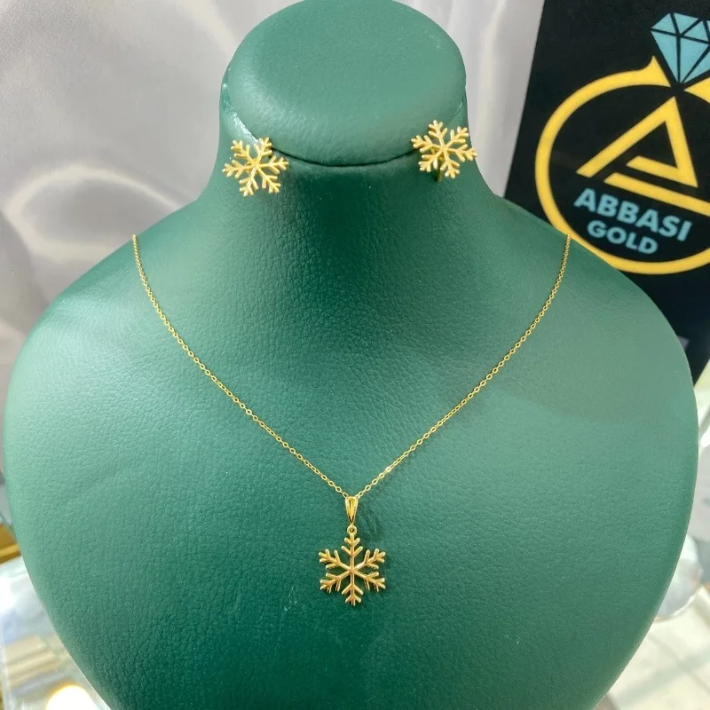 نیم ست طلا مینیمال طرح دانه برف زنانه و دخترانه کد 2105