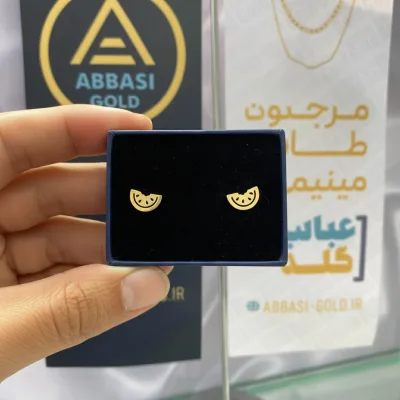 عکس مدل گوشواره طلا میخی لیزری هندوانه یلدایی زنانه و دخترانه