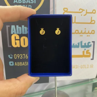 خرید گوشواره طلا میخی لیزری برگ و انار یلدایی زنانه و دخترانه سبک و مینیمال
