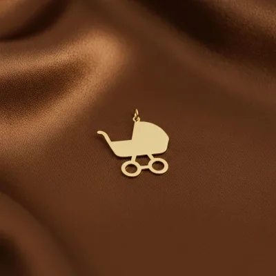 قیمت پلاک لیزری طلا نوزاد طرح کالسکه دختر و پسر شیک و جذاب