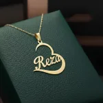 خرید پلاک طلا لیزری اسم رضا انگلیسی و قلب شیک و مدرن