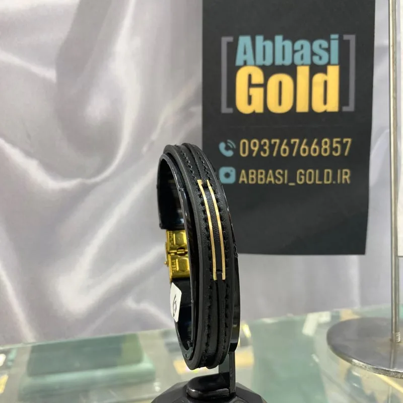 خرید دستبند طلا چرم مردانه شیک و با وزن سبک دستبند طلا چرم مردانه کد 2691 - Image 1