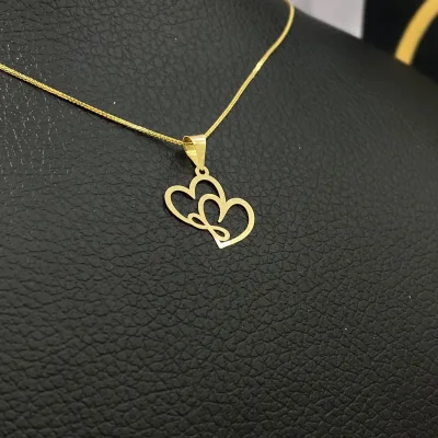 خرید پلاک طلا لیزری دو قلب و بی نهایت زنانه و دخترانه 18 عیار سبک