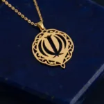 خرید پلاک طلا نماد الله وسط پرچم ایران با وزن سبک زیر 1 گرم 18 عیار