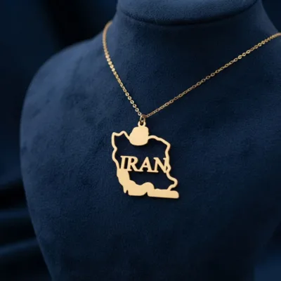 خرید پلاک طلا لیزری کلمه و نقشه ایران (IRAN) ظریف و نمادار 18 عیار سبک