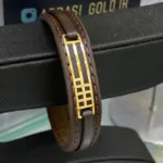 خرید دستبند طلا چرم مردانه با طرح مربع و مستطیل 18 عیار با وزن زیر 500 سوت