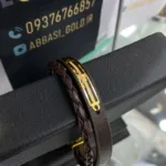 خرید دستبند طلا چرم مردانه طرح فروهر شیک و اسپرت 18 عیار با وزن زیر یک گرم