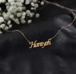 عکس مدل گردنبند طلا اسم حانیه (Haniye) جدید و شیک 18 عیار با وزن پایین