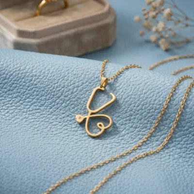 قیمت پلاک طلا گوشی پزشکی برای روز پرستار و پزشک 18 عیار فانتزی با وزن سبک