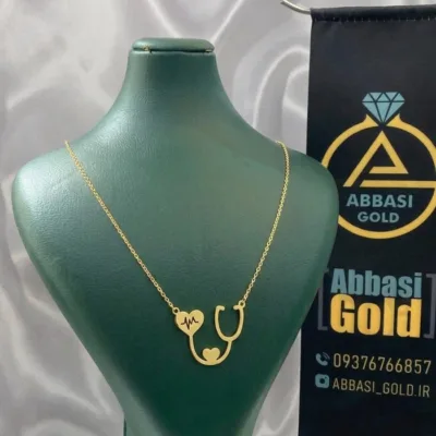 خرید گردنبند طلا گوشی پزشکی و ضربان قلب روز پرستار و پزشک 18 عیار با وزن پایین تر از یک گرم