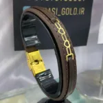 خرید دستبند طلا چرم مردانه طرح قلب 18 عیار شیک و جدید