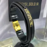 قیمت عکس مدل دستبند طلا چرم طرح ضربان قلب مردانه اسپرت شیک و جدید 18 عیار زیر 500 سوت