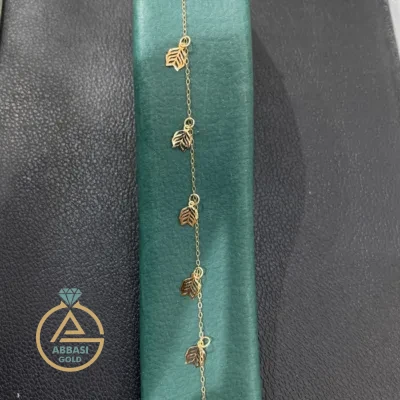 قیمت دستبند طلا مینیمال طرح برگ زنانه و دخترانه فانتزی ظریف 18 عیار زیر 1 گرم