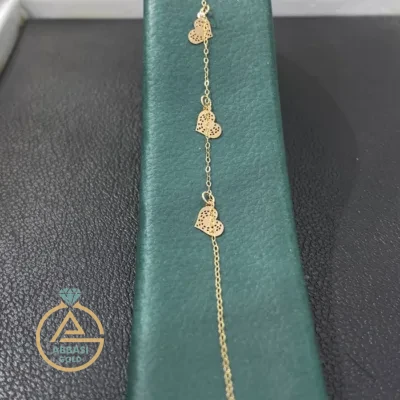 قیمت دستبند طلا مینیمال قلب طرح دار زنانه و دخترانه فانتزی 18 عیار زیر 1 گرم