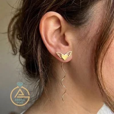 قیمت گوشواره طلا کرلی قلب و بال زنانه و دخترانه 18 عیار زیر یک گرم