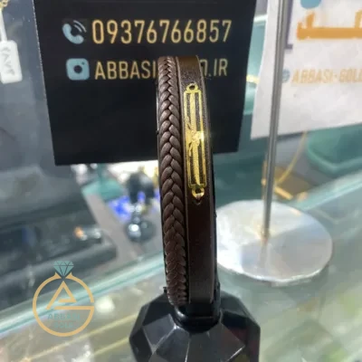 قیمت دستبند طلا چرم طرح فروهر مردانه اسپرت زیر یک گرم 18 عیار