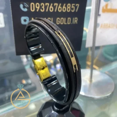 عکس مدل دستبند طلا چرم طرح ساده مردانه اسپرت شیک و جدید 18 عیار با وزن کم