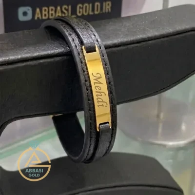 خرید دستبند طلا چرم اسم مهدی (Mehdi) توپر 18 عیار شیک زیر نیم گرم