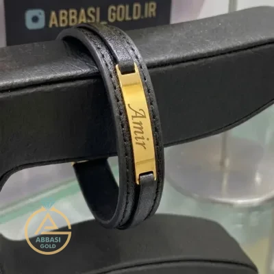 خرید دستبند طلا چرم اسم امیر (Amir) توپر اسپرت جدید زیر 1 گرم