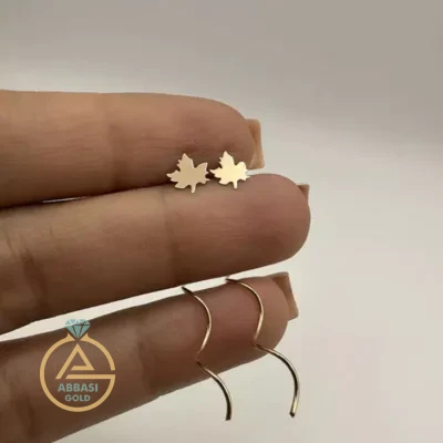 خرید گوشواره طلا کرلی برگ پاییزی زنانه و دخترانه فانتزی زیر 1 گرم