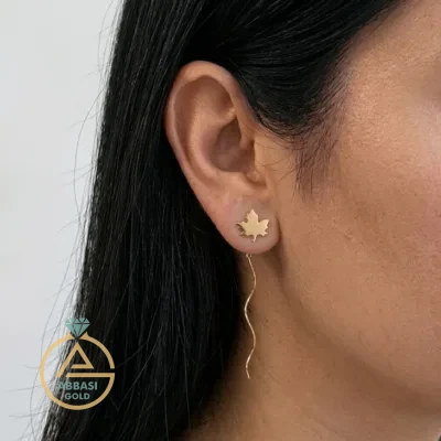 قیمت گوشواره طلا کرلی برگ پاییزی زنانه و دخترانه فانتزی 18 عیار زیر یک گرم