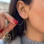 قیمت گوشواره طلا بخیه ای قلب فانتزی زنانه و دخترانه شیک و جدید زیر یک گرم