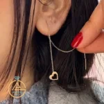 خرید گوشواره طلا بخیه ای قلب فانتزی زنانه و دخترانه 18 عیار با وزن کم