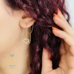 خرید گوشواره طلا بخیه ای دو قلب بزرگ و کوچک زنانه و دخترانه مینیمال 18 عیار سبک