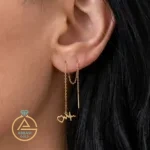 عکس مدل گوشواره طلا بخیه ای ضربان قلب زنانه و دخترانه ظریف 18 عیار با وزن کم